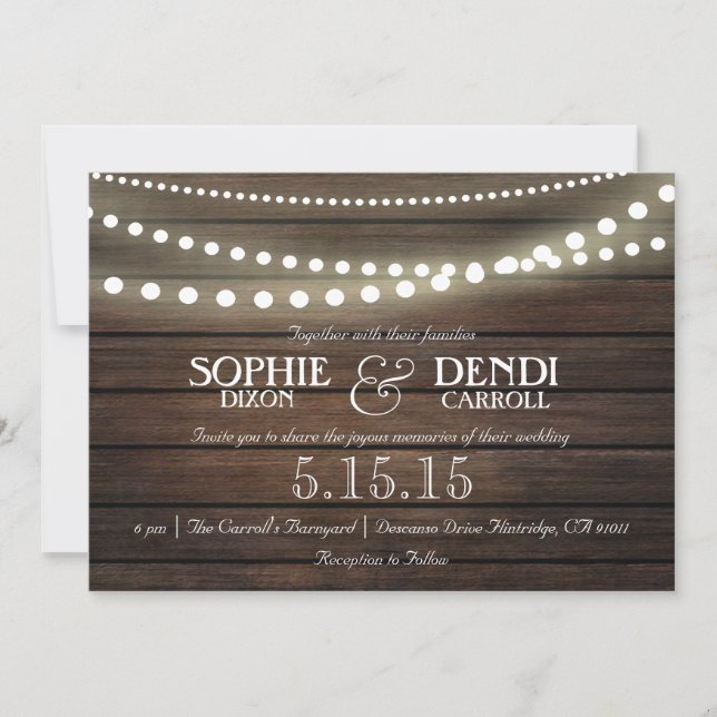 Convite Concurso Rustic String of Lights Weding (Frente)