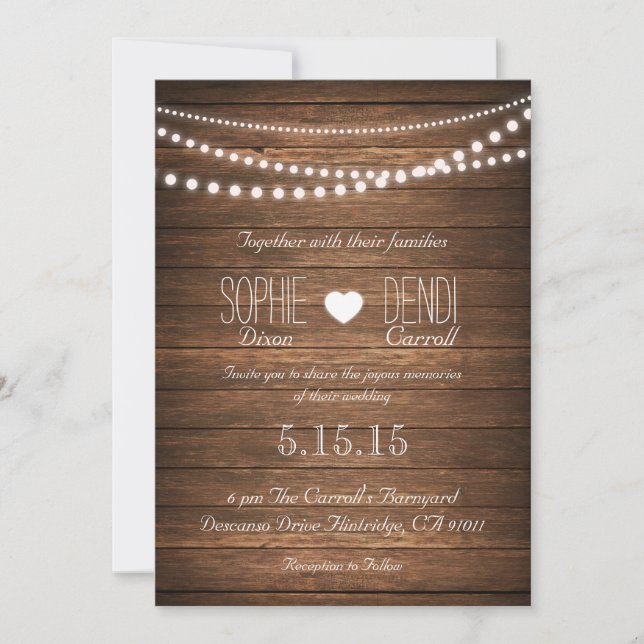 Convite Concurso Rustic String of Lights Weding (Frente)