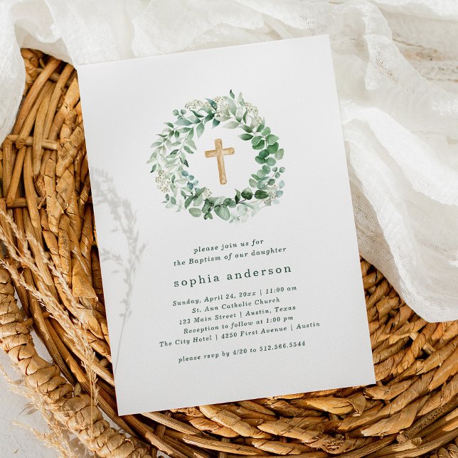 Convite Concurso Rustic Watercolor Eucalyptus Baptism (Criador carregado)