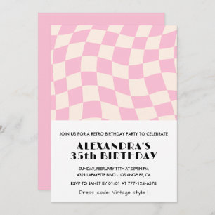Convite Concursos de 35 anos Checkered Retro-Pink
