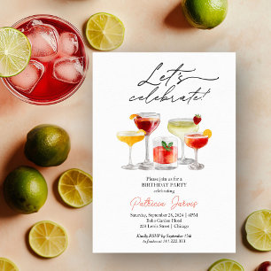 Convite Concursos de Aniversário para Cocktail de Aquarela