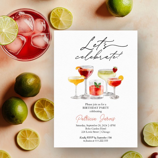 Convite Concursos de Aniversário para Cocktail de Aquarela (Criador carregado)