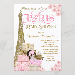Convite Concursos para bebês em Paris, rosa e Dourado