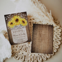 Convite Concursos Rustic Jar Sunflower Wood Casamento