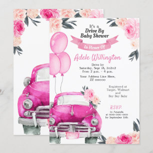 Convite Condução Por Carro Rosas Rosa Floral Elegantes Rus