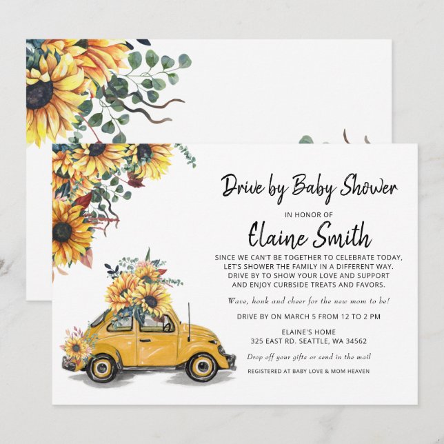 Convite Condução Por Chá de fraldas Neutro De Gênero De Gi (Frente/Verso)