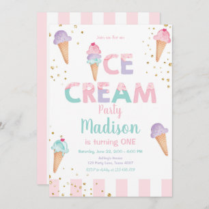Convite Cone Confetti Birthday Cone, Sorvete Rosa, Confett