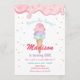 Convite Cone Confetti Birthday Cone, Sorvete Rosa, Confett