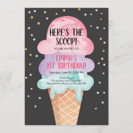Convite Cone Confetti Birthday Cone, Sorvete Rosa, Confett