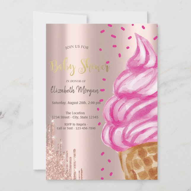 Convite Cone de Sorvete Doces Confetes Baby Shower (Frente)