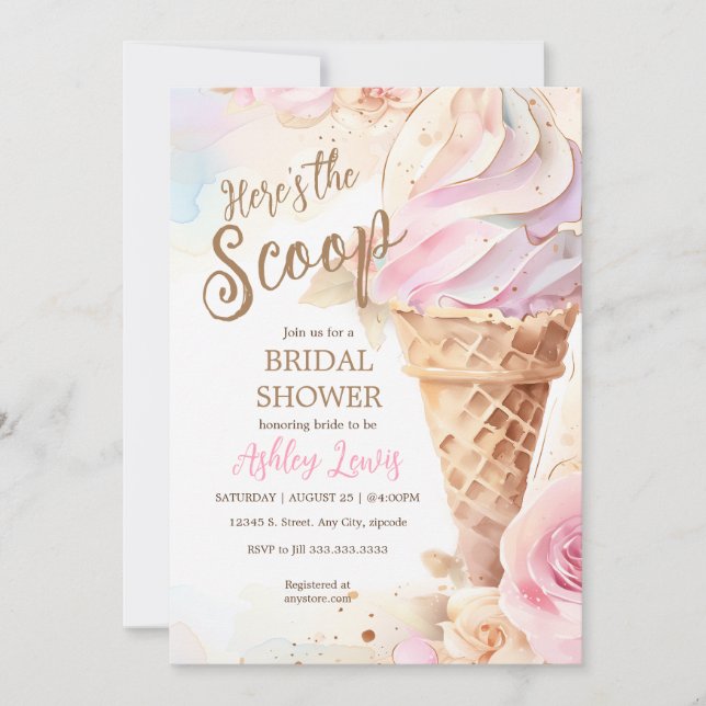 Convite cone de sorvete floral com aquarelas do sorvete (Frente)