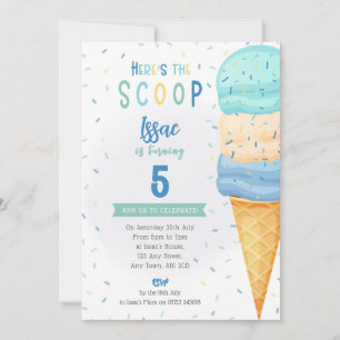 Convite Cone de Sorvete para Meninos - Blue Green Scoop