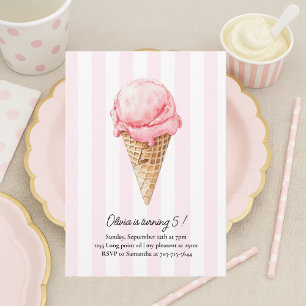 Convite Cone de Sorvete Rosa Aniversário Verão Editável
