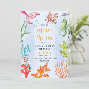 Convite Coneder o tema da sereia do mar primeiro aniversár