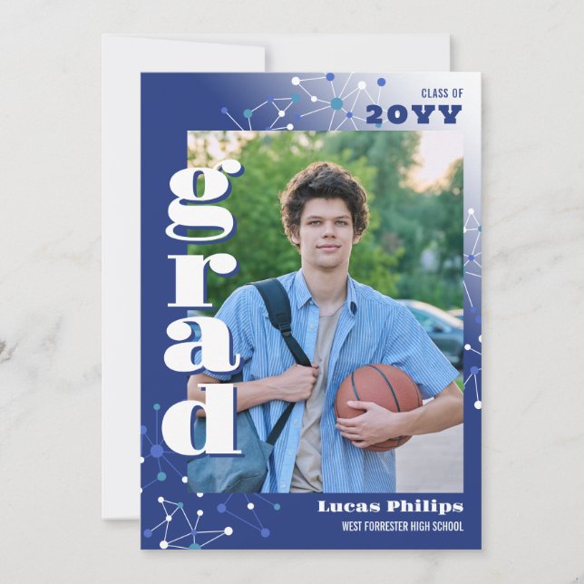 Convite Conexões Azuis 2 em 1 Graduação de Foto (Frente)