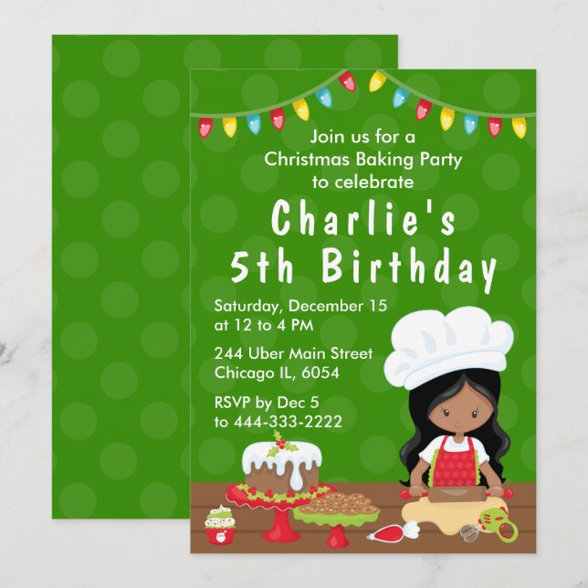 Convite Confeitaria de Natal Aniversário Menina Afro-Ameri (Frente/Verso)