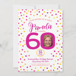Convite confete amarelo rosa-rosa com foto personalizada d