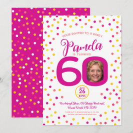 Convite confete amarelo rosa-rosa com foto personalizada d