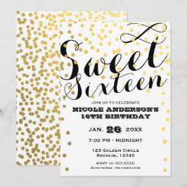 Convite Confete Branco & Dourado em Folha SWEET 16 DEZESSE