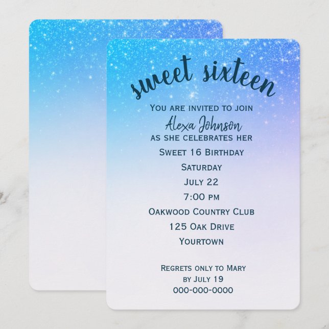 Convite Confete Brilhante Sweet 16 (Frente/Verso)