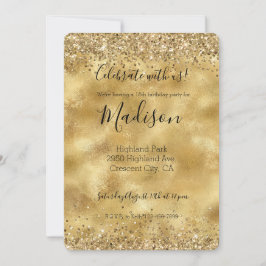 Convite Confete Brilho Glamouroso Dourado