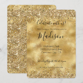 Convite Confete Brilho Glamouroso Dourado