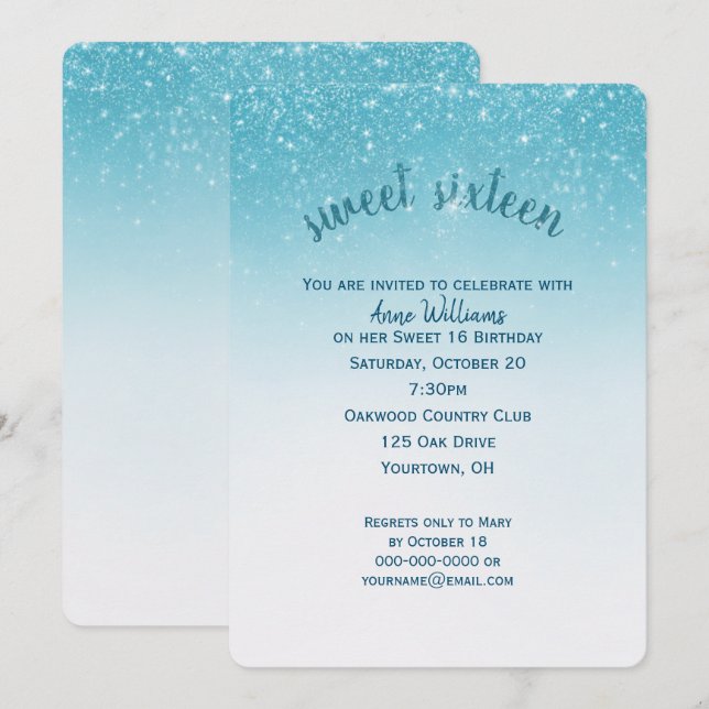 Convite Confete Brilho Sweet 16 (Frente/Verso)