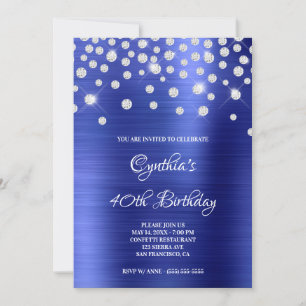 Convite Confete de Diamante em Cetim Safira com Foil Ombre