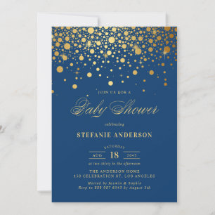 Convite Confete de Folha de Ouro Falso Baby Shower Azul