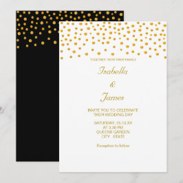 Convite Confete de Ouro Elegante em Preto e Branco