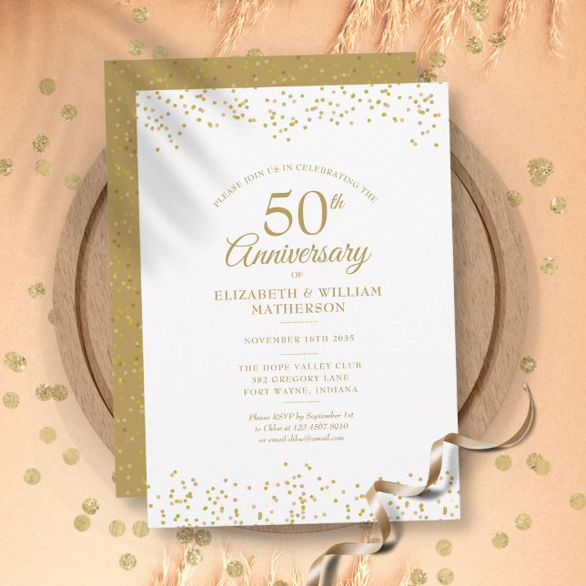 Convite Confete de Pó Dourado de Aniversário de 50 Anos de (50th Wedding Anniversary Confetti Gold Dust Invitation)