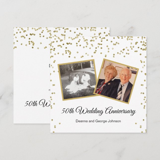 Convite Confete Dourado Aniversário de Bodas de 50 Anos (Frente/Verso)