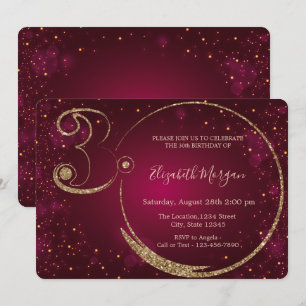 Convite Confete Dourado Burgundy Aniversário de 30 anos