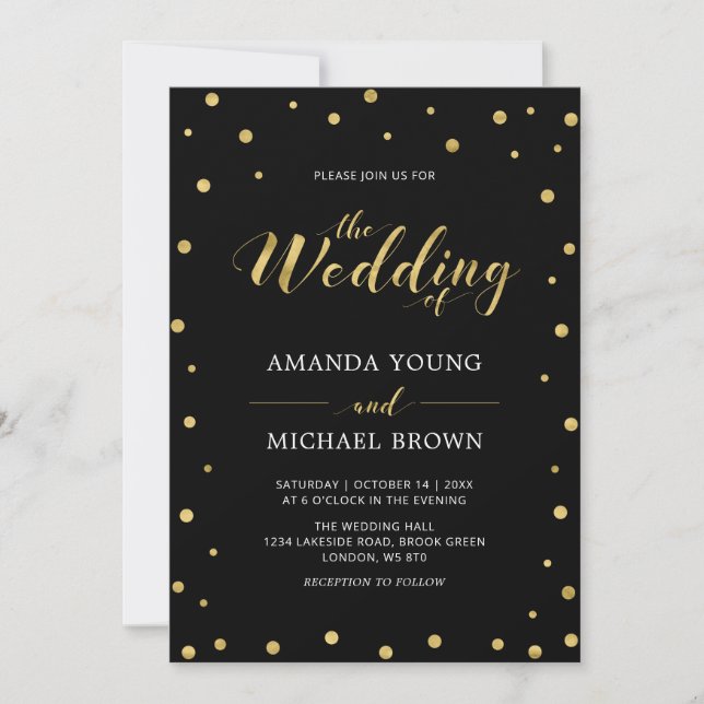 Convite Confete Dourado | Cerimônia de Casamento com Tipog (Frente)