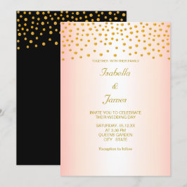Convite Confete Dourado Chic em Preto e Dourado Rosa