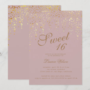 Convite confete dourado com doce 16