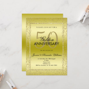 Convite Confete Dourado Elegante 50º Aniversário de Casame
