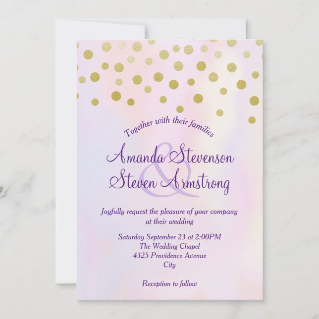 Convite Confete Dourado Falso em Casamento de Aquarela Rox (Frente)