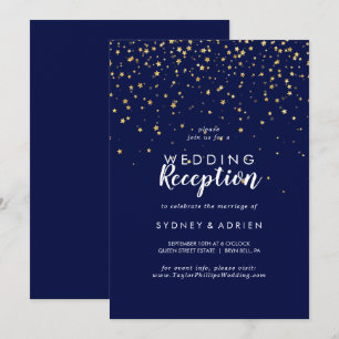 Convite Confete Dourado Recepção de Casamento Navy Apena