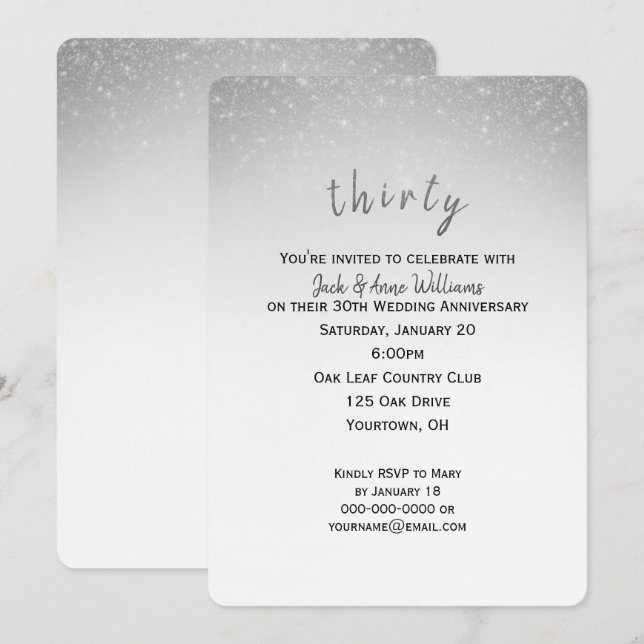 Convite confete glitter 30º aniversário de casamento (Frente/Verso)