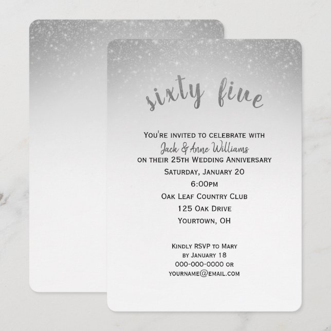 Convite confete glitter para 65º aniversário de casamento (Frente/Verso)