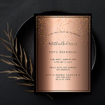 Convite confete preto castanho de bronze festa de aniversá<br><div class="desc">Celebrando uma festa de aniversário de 50º (ou qualquer idade) no estilo! Um fundo metálico de bronze castanho e falso, decorado com faísca de confete de ouro. Um simples quadro preto. Modelos para informações sobre a sua parte. O nome é escrito com um moderno, moderno, escrito à mão em preto....</div>