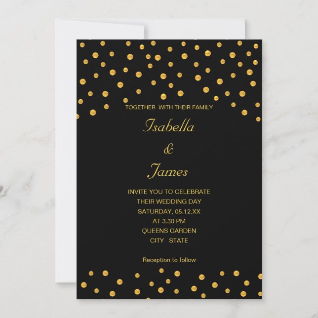 Convite Confete Preto Dourado Elegante (Frente)