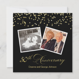 Convite Confete Preto Elegante 50º Aniversário de Casament
