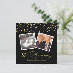 Convite Confete Preto Elegante 50º Aniversário de Casament
