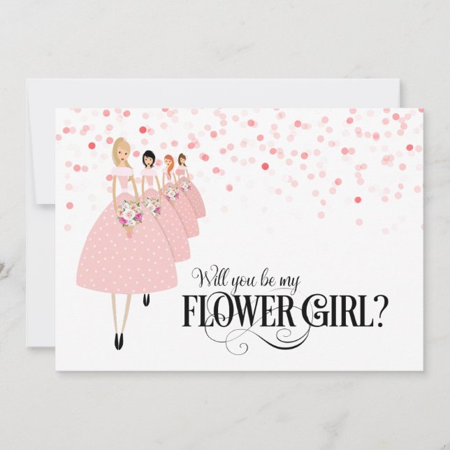 Convite Confete Rosa Você Será Minha Dama de Flores (Frente)