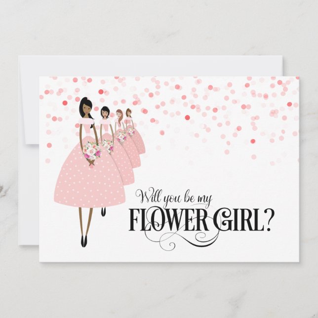 Convite Confete Rosa Você Será Minha Dama de Flores Étnica (Frente)