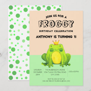 Convite confete verde primeiro aniversario sapo personaliz