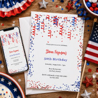 Confete vermelho azul e branco de aniversário patr