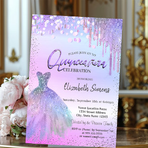 Convite Confete,Vestido,Quinceañera Brilhante Violeta